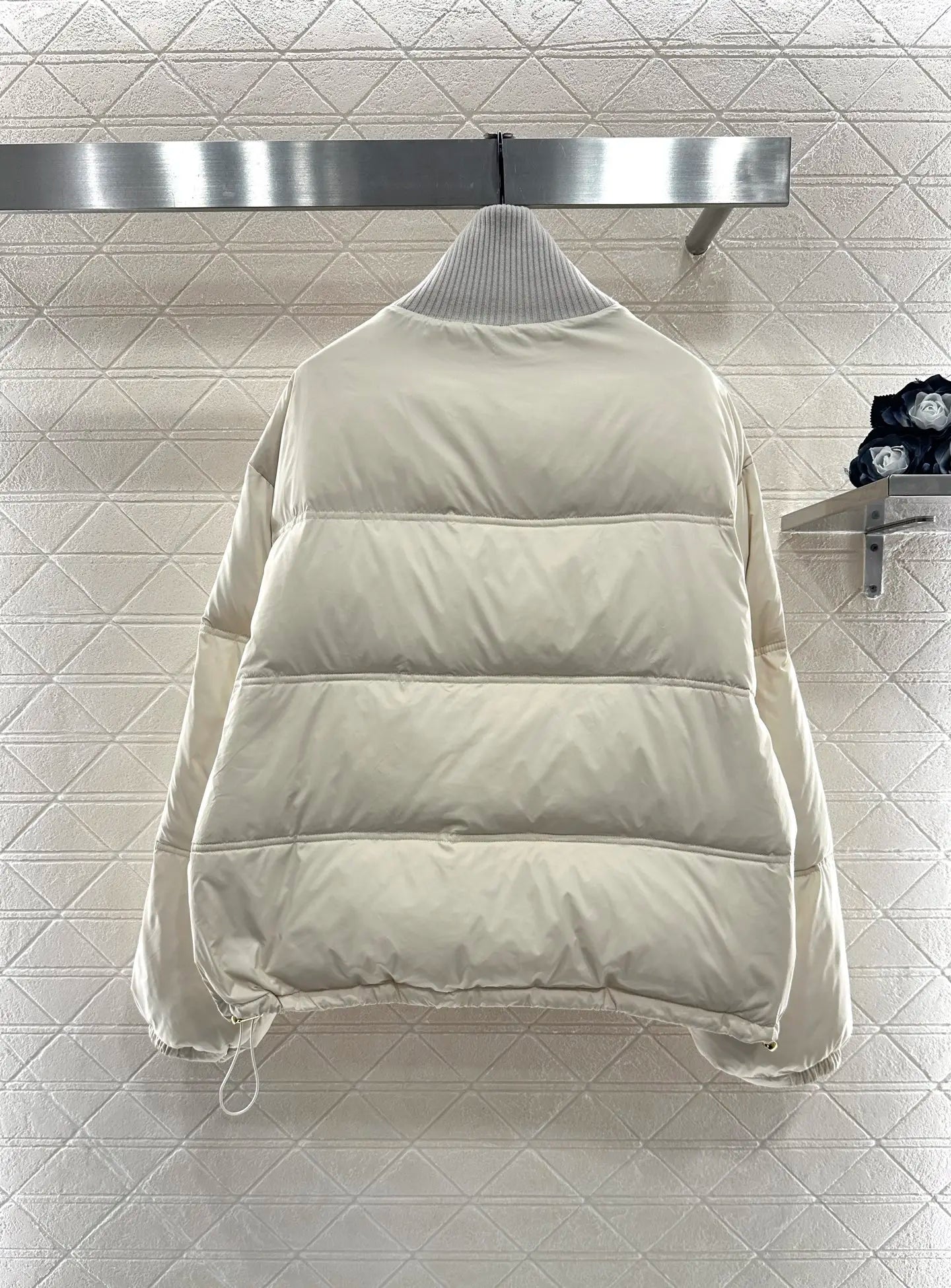 2025 autumn and winter new high-end customized women's warm stand-up collar down cotton jacket collar edge knitted ribbed