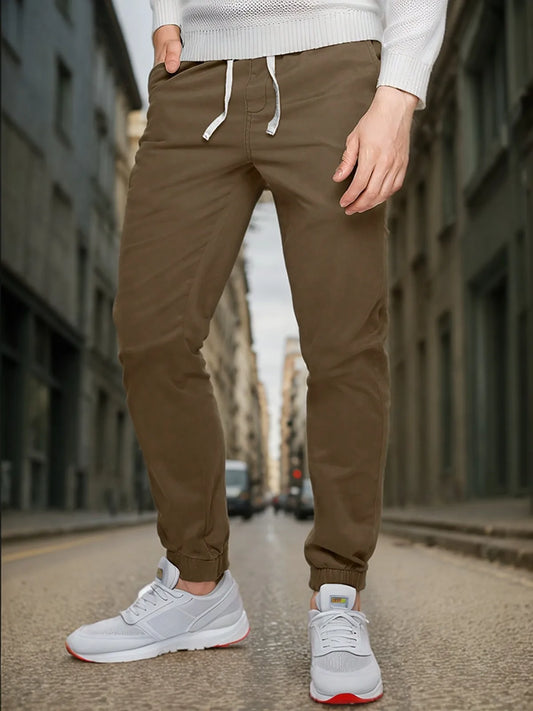 "Men's Elastic Waist Drawstring Jogger Pants with Elastic Cuffs, Comfortable and Casual, Perfect for Sports and Everyday Wear"