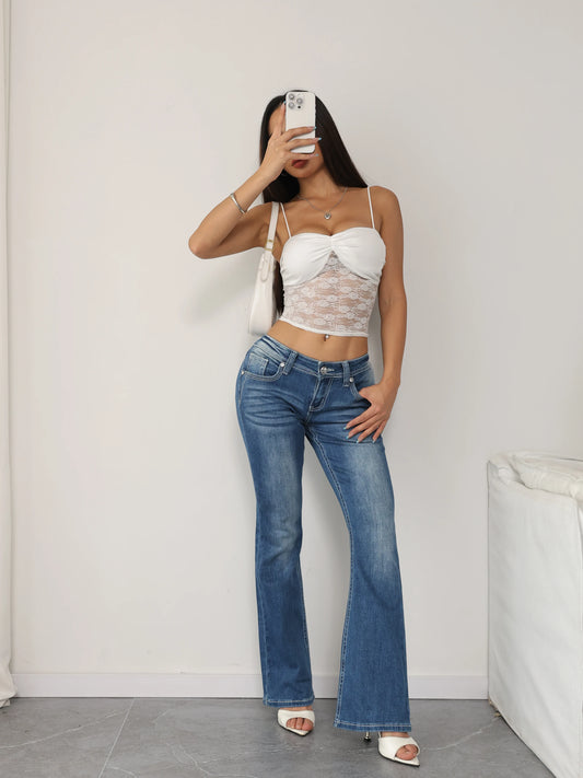Women High Waist Flare Jeans Slim Fit Stretch Denim Pants Casual Y2K Vintage Streetwear Fashion Body Shaping Trousers Elegant