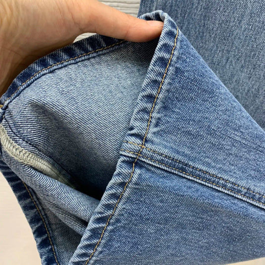 New Rivet Patchwork Straight Leg Wide Leg Jeans Fashion Casual Slim Pants Women