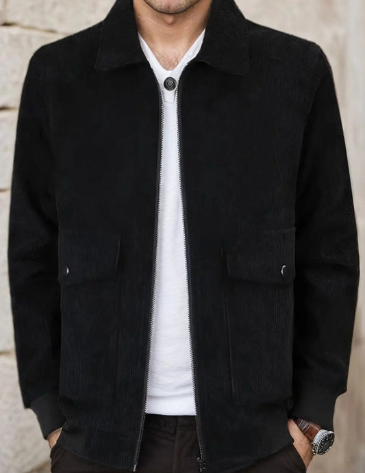 Mens Corduroy Trucker Jacket Long Sleeve Zip Up Lapel Collar Casual Fall Winter Shacket Coat With Pocket