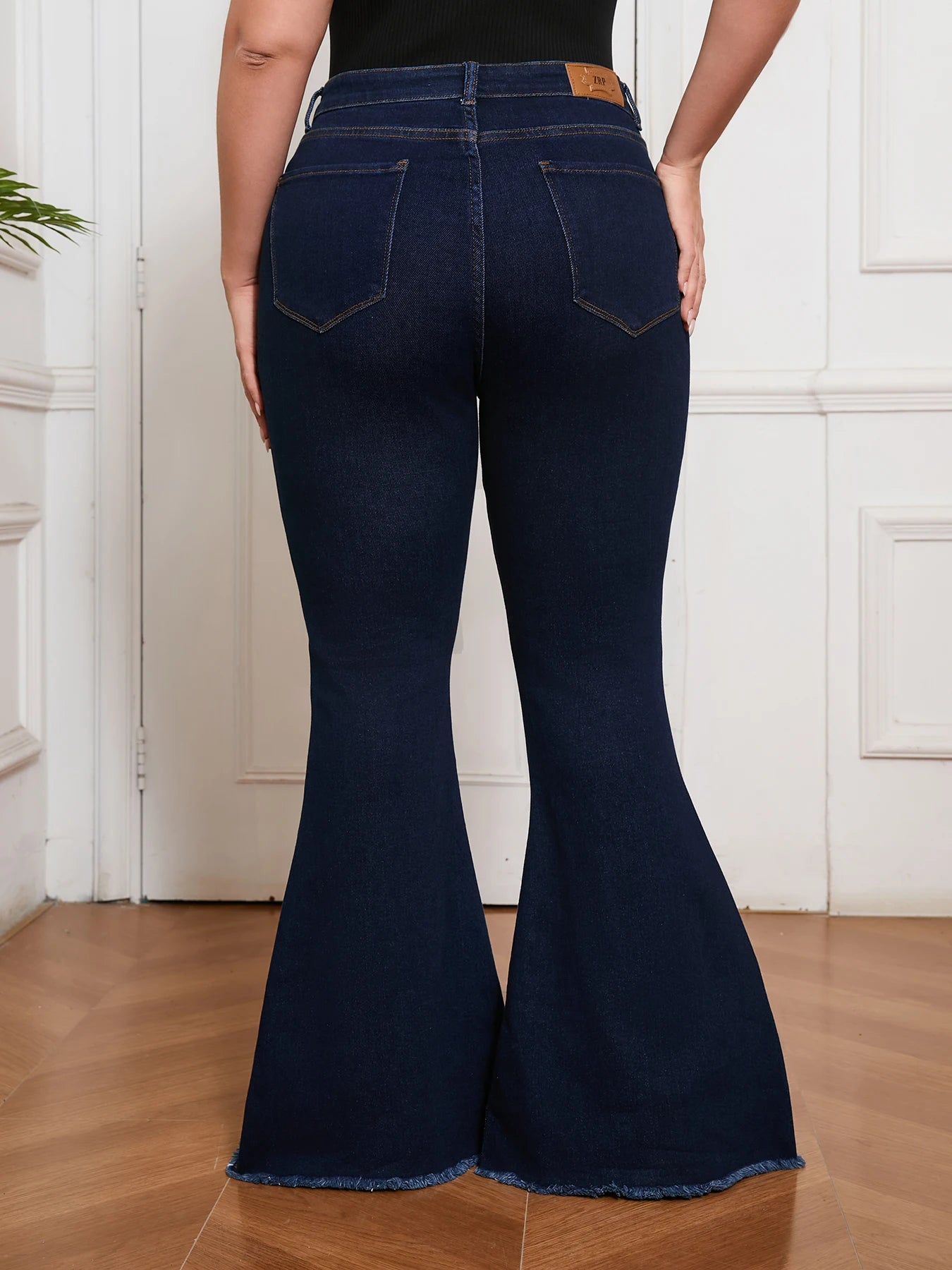 Plus Size High Waist Flared Jeans Women Dark Wash Stretch Denim Bell Bottom Pants Trendy Slimming Casual and Party Wear