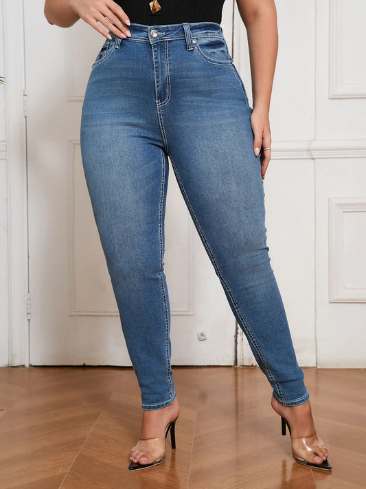 Plus Size Slim Fit High Waisted Stretch Denim Jogger Jeans for Women Vintage Casual Tapered Body Shaping Curve Hugging Pants