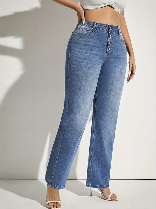 Plus Size Women High Waist Wide Leg Jeans Pants Casual Streetwear Vintage Relaxed Fit Trendy Everyday Blue Trousers Fashion