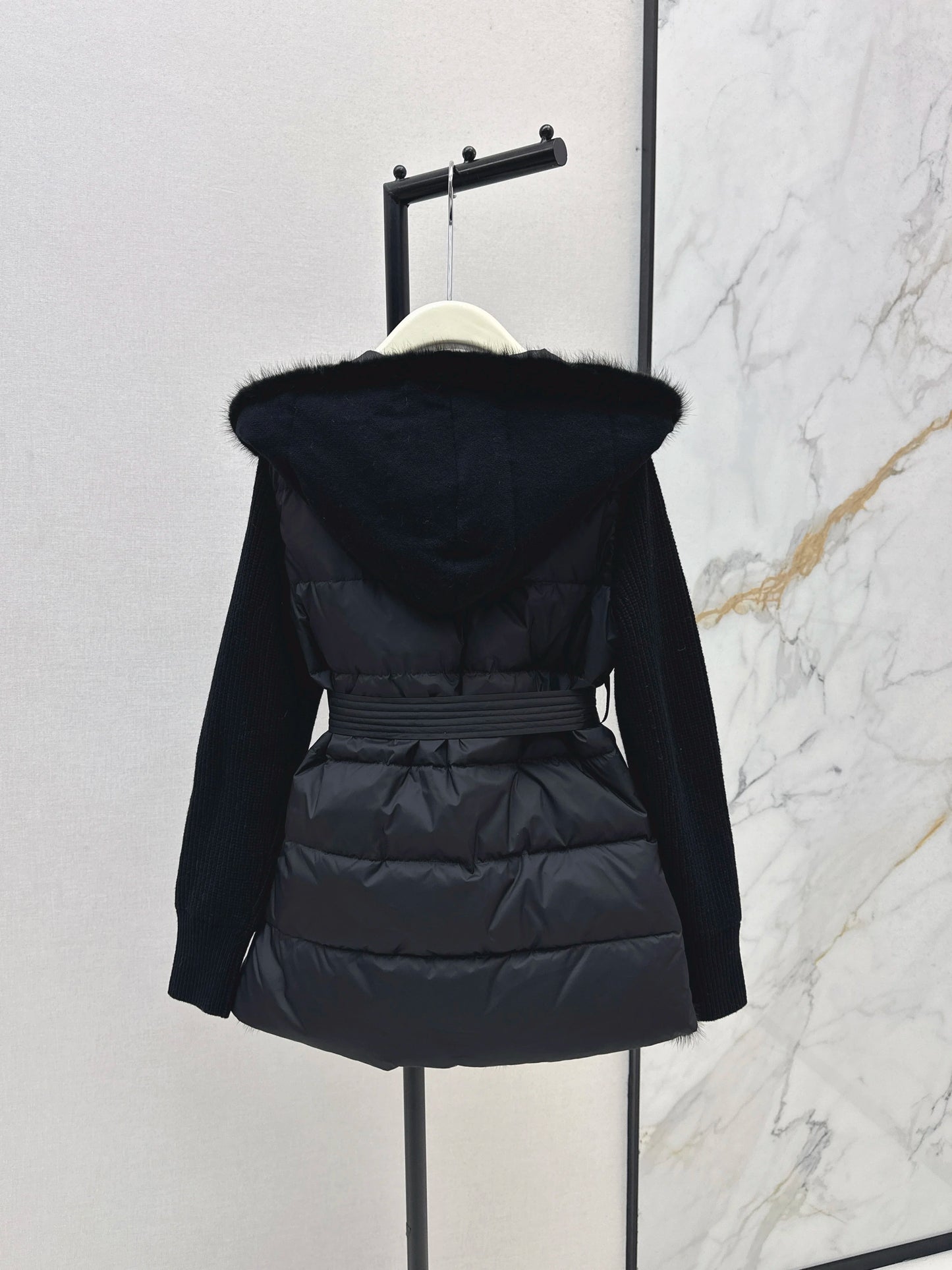 2025 Winter New Women's Down Jacket Wool Knitted Splicing Hooded Down Jacket Wool Knitted Fabric 90% White Duck Down Lining