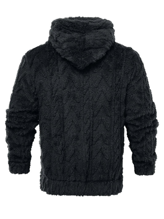 Men's letter drawstring hooded teddy bear jacket, jacquard velvet fabric is soft and comfortable, double pocket design