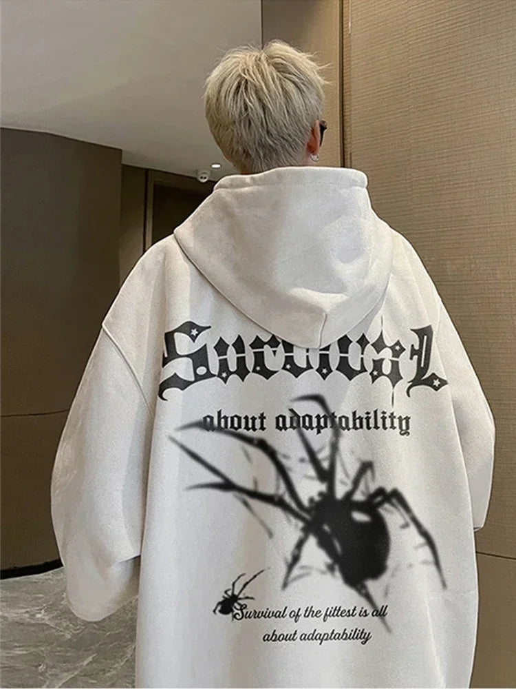 Autumn Gothic Spider Printed Hooded Sweatshirts Hombre Harajuku Streetwear Graphic Suede Hoodies Aesthetic Oversized Y2K Hoody