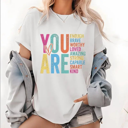 Positive Vibe T-Shirt, You Are Loved Motivational Print, Women Empowerment Tee, Casual Gift for Friend or Sister