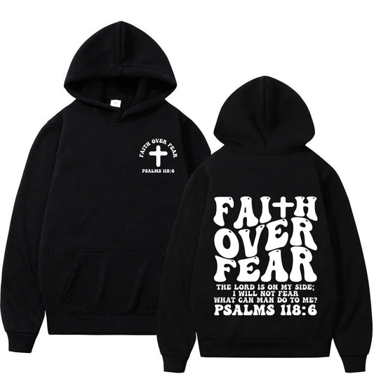 Aesthetic Christian Jesus Faith Over Fear Bible Verse Hoodies Men Women Fashion Harajuku Oversized Sweatshirts Fleece Pullovers