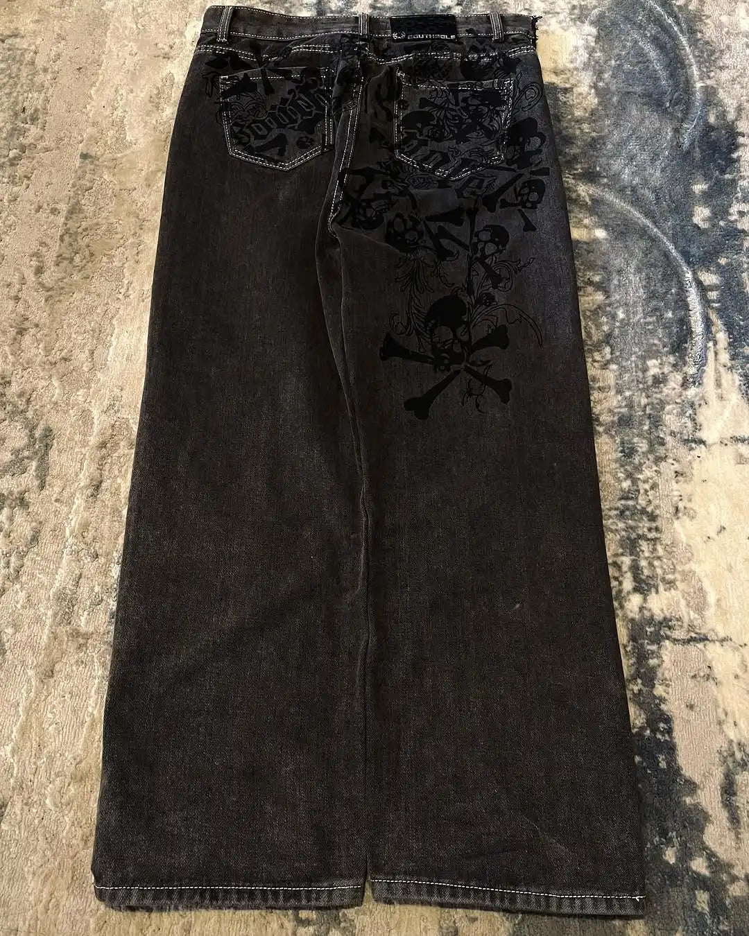 Y2K Street New Skull Embroidered Jeans American Fashion Trendy Retro Pants Men Hip Hop Gothic Harajuku Punk Loose Wide Leg Pants