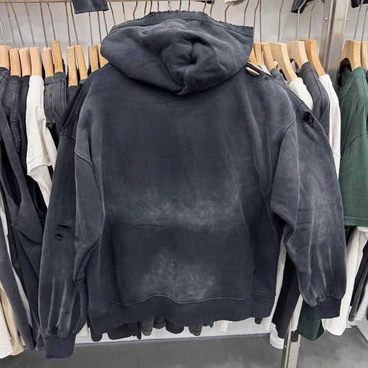 Vintage Series Saint High Quality Washed Hole Zipper Solid Color Hoodies Men Women Casual Fashion Streetwear