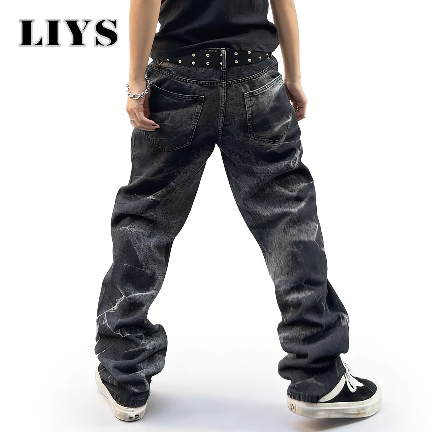 Autumn Men's Black Personalized Straight Leg Retro Jeans American Street Splashed Ink Loose Unisex Denim Pants Trendy Trousers