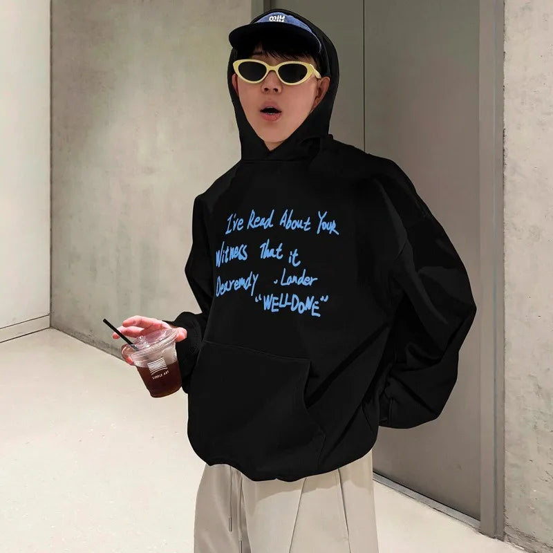 American style Letter Print Warm Hoodie Men Women Autumn Winter 2025 New Loose Casual Kangaroo Pouch Y2K Tops Youth Sweatshirt