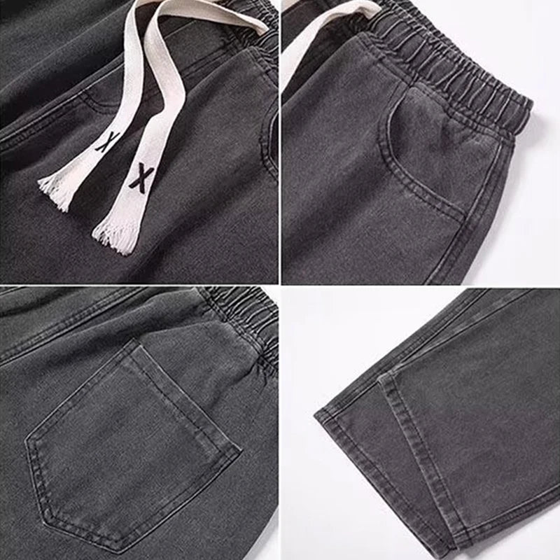 Men Fashion Korean Version Student Casual Jeans Men High Street Straight Leg Pants elastic waistband Vintage Wide Leg Trousers