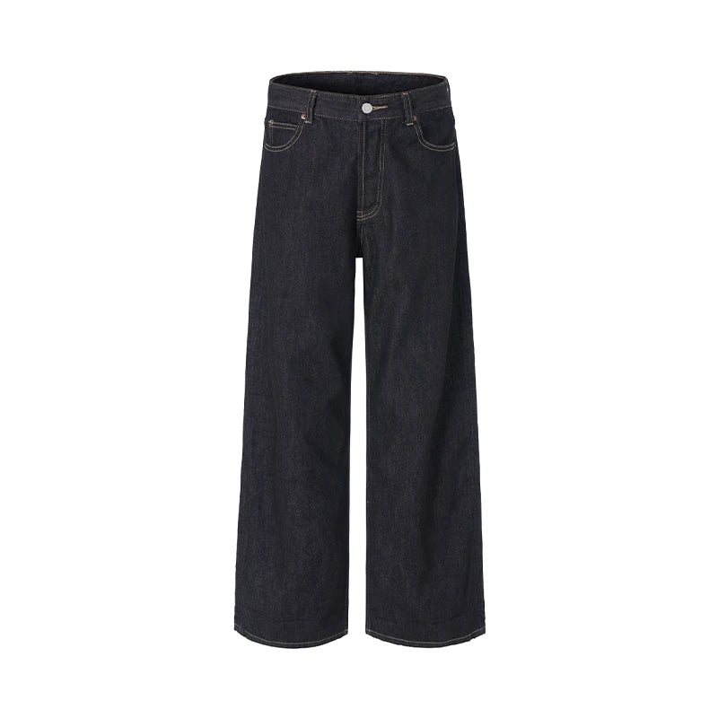 2025 autumn fashion original color straight leg rolled edge jeans for men, loose and versatile Japanese style long pants