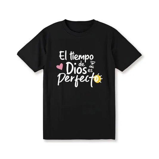 God's Perfect Time" T-Shirt Spanish Christian Faith Graphic Tee, Unisex Inspirational Religious Top, Motivational Gift for Women