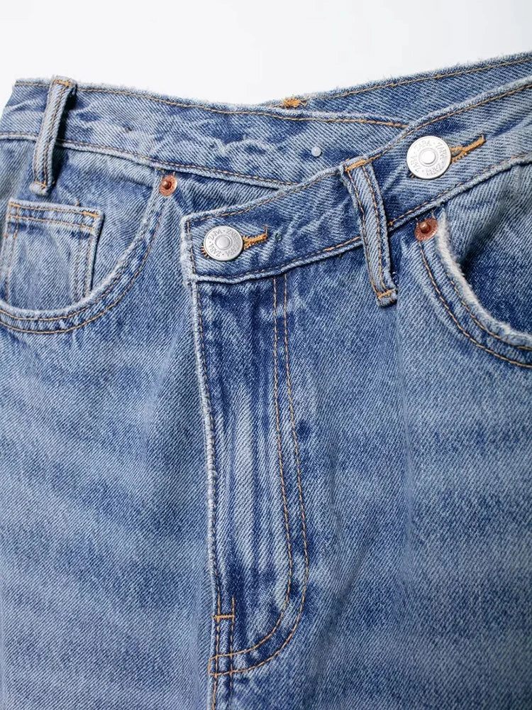 Women's Basic Hundred Jeans New Fashion Asymmetric Design High Waist Wide Leg Trousers Casual Women's Straight Leg Jeans