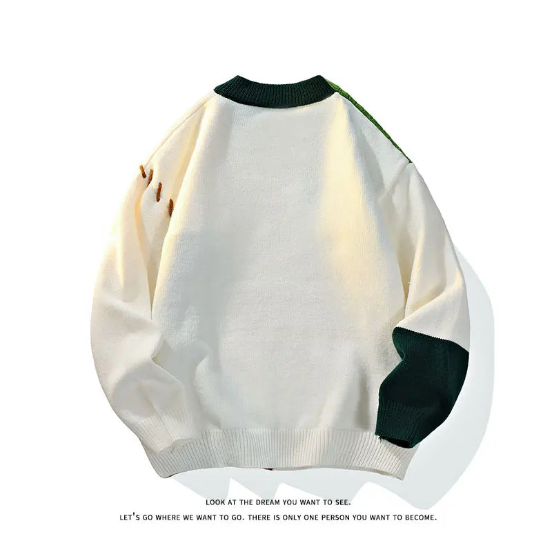 2025 Fall Winter Warm Men Sweaters Korean Style Patchwork Pullovers Round Neck Knitted Sweater Men Women Fashion Knitwear