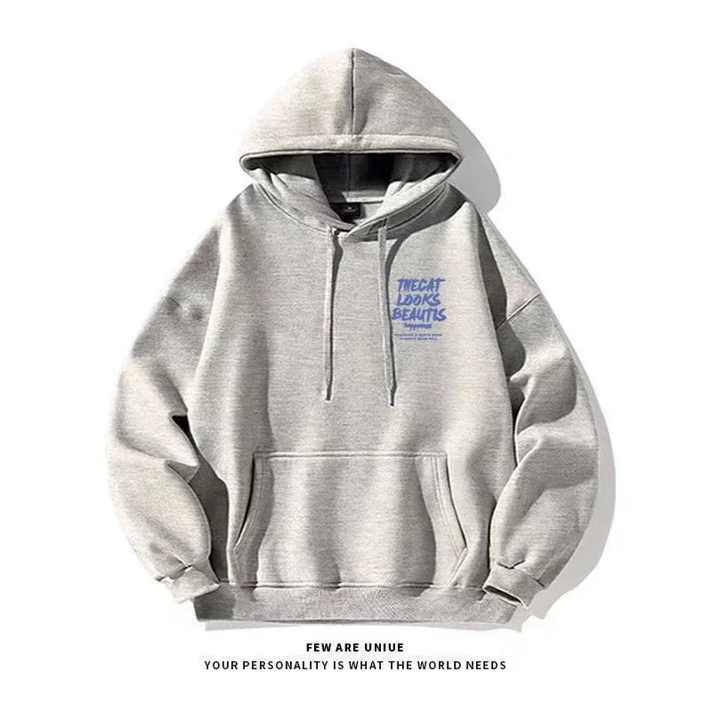 2025 New Men's Fashion Casual Long-sleeved Hoodie Hip Hop Sweatshirt Street Hip Hop Hooded Sweatshirt Solid Color Printed Coat