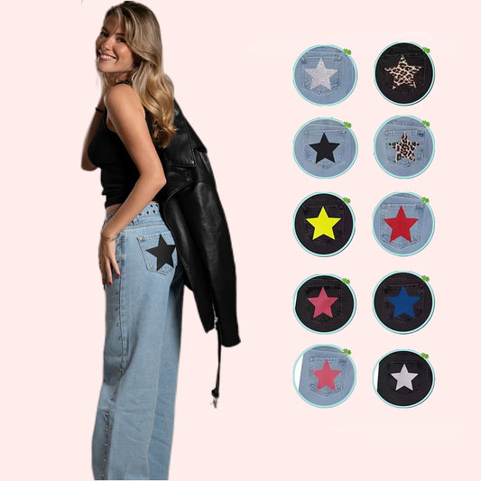 90S ONE DILEMMA Five-Pointed Star Print High Waited Jeans Street Harajuku Baggy Jeans Women Clothing Casual Straight Denim Pants
