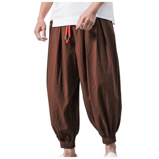 New Oversize Men Loose Harem Pants Autumn Chinese Linen Overweight Sweatpants High Quality Casual Brand Trousers Male