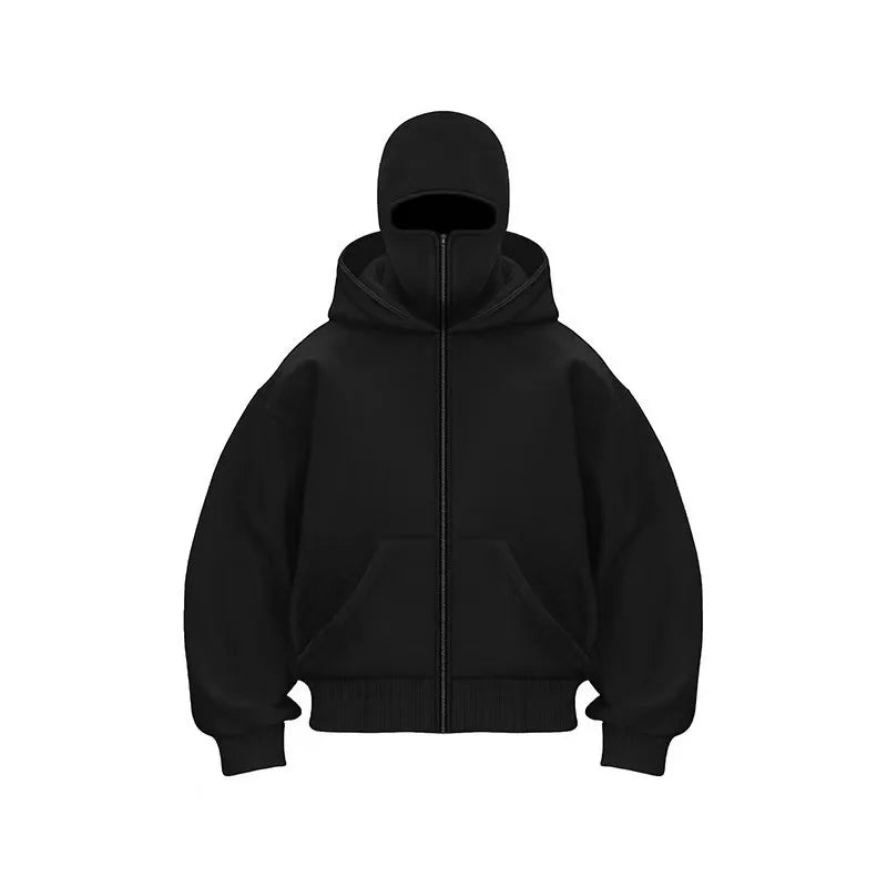 2025 Autumn/Winter Men's Zipper Double Hoodie Casual Sports Shirt with Hooded Mask Design Sports Jacket Top Outdoor Activities