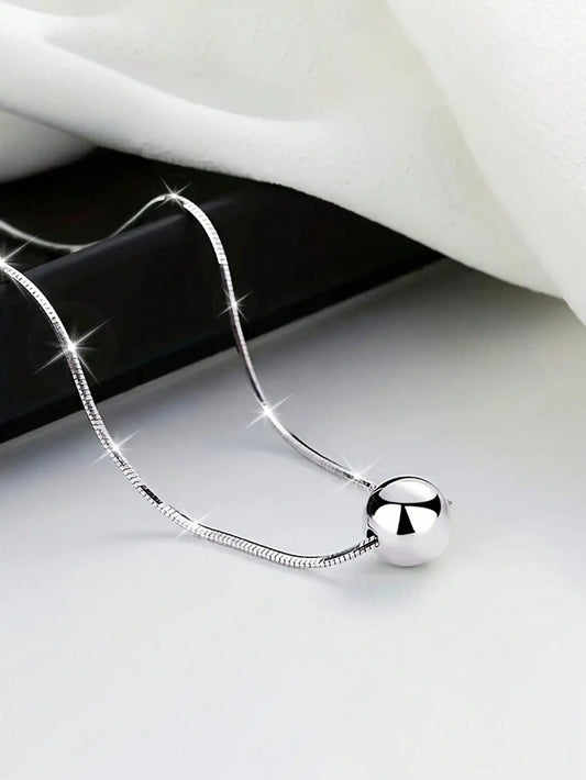 Elegant S925 Silver Boho Necklace – Vintage Sphere Pendant & Snake Chain Gift