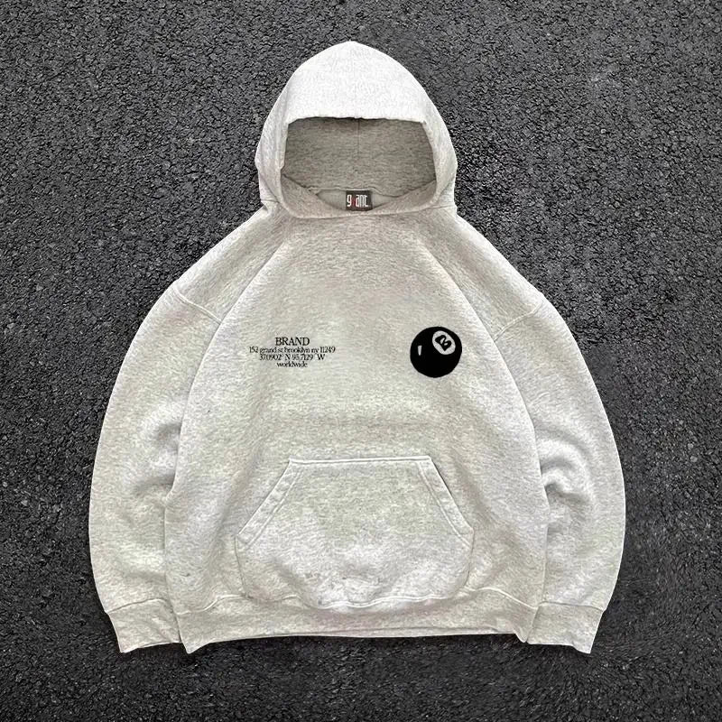 American Retro Long Sleeve Black Ball 8 Pattern Print Hoodies Men Harajuku Sweatshirt Women Autumn Winter Couple Clothes Y2k Top