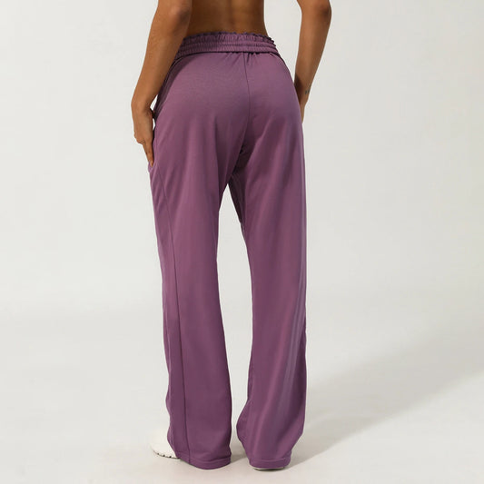 Women Solid Color Sweatpants Drawstring Waist Pocket Running Yoga Pants Loose Wide Leg Casual Sports Trousers Workout Clothes