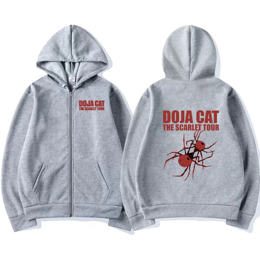 Doja Cat The Scarlet Tour Zipper Hoodies Men Women Fashion Harajuku Zip Up Hooded Sweatshirt Casual Oversized Pullover Fans Gift