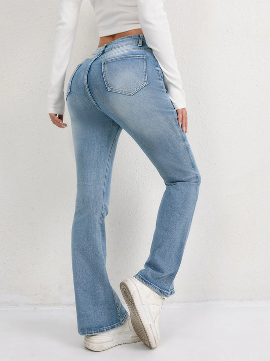 2025 Slimming Denim Pants Women's Jeans Micro Flares European and American Style Casual Versatile High Waist Washed Trousers