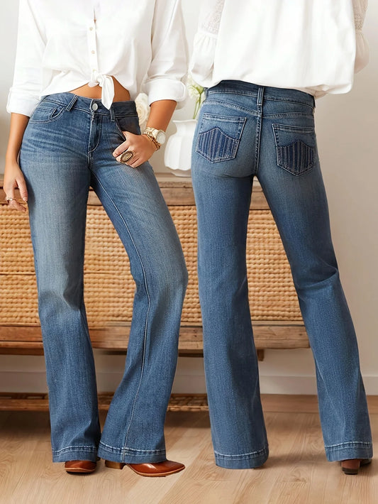 Women's Vintage Bootcut Jeans Mid Rise Stretch Slim Embroidered Wide Leg Denim Pants Western Cowgirl Boot Jeans