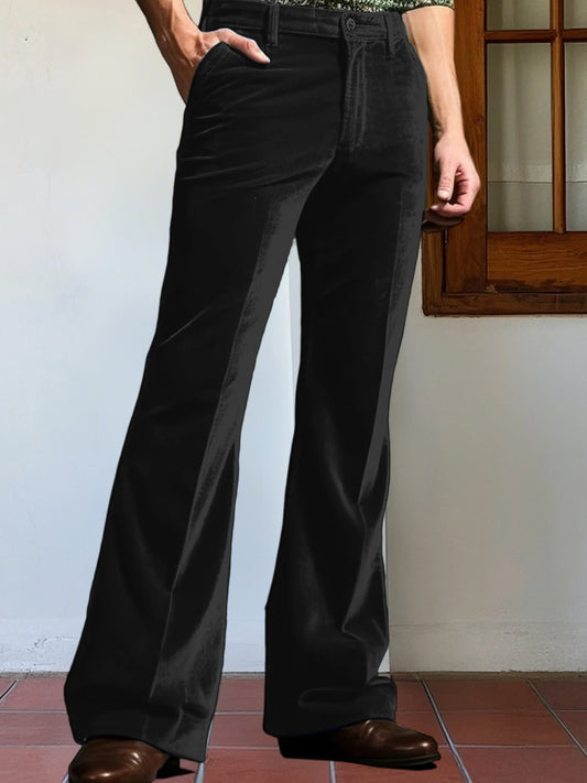 Men s Classic Fit Flared Dress Pants Elegant Solid Color Bell Bottom Trousers for Work Events Wedding Ceremony and Casual Wear