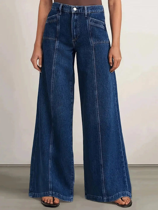 Women’s Deep Blue Wide Leg Jeans - Stylish Denim Trousers for Comfort and Versatility