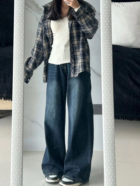Womens Jeans Baggy Jeans Y2k Retro  Loose Straight Leg Washed Denim High Waist Slimming Comfort Fit Long Pants For Women