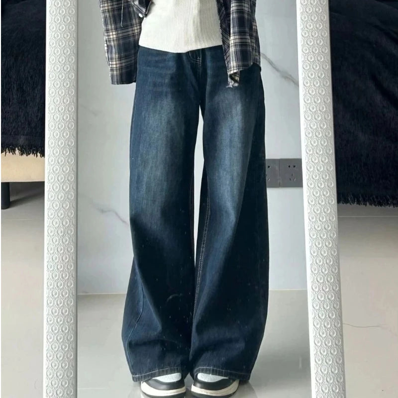 Womens Jeans Baggy Jeans Y2k Retro  Loose Straight Leg Washed Denim High Waist Slimming Comfort Fit Long Pants For Women