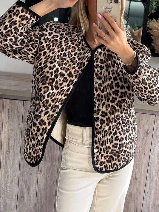 Women s Leopard Print Puffer Jacket with Hood and Faux Fur Lining Stylish Winter Coat Warm Outerwear Zip Up Parka