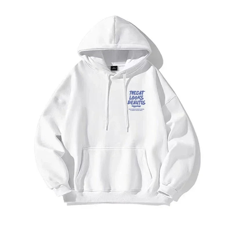 2025 New Men's Fashion Casual Long-sleeved Hoodie Hip Hop Sweatshirt Street Hip Hop Hooded Sweatshirt Solid Color Printed Coat