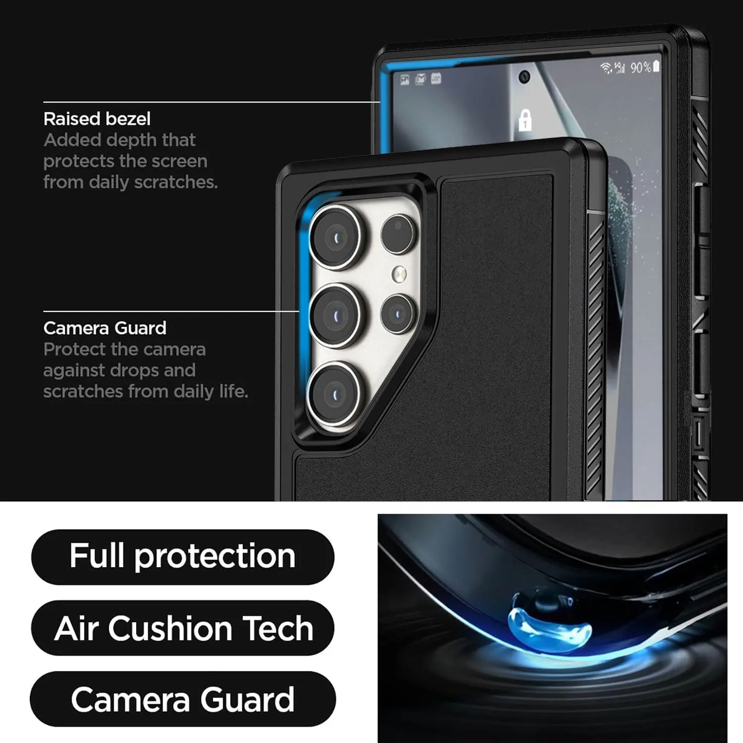 For Samsung Galaxy S24 Ultra 5G Dual Layer Case Slim Thin Hybrid Rugged Hard Shockproof Phone Cover Black