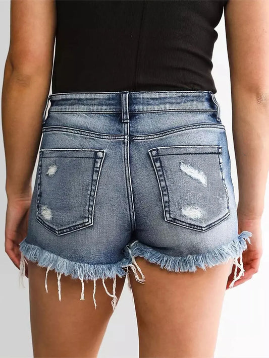 Women Denim Shorts Casual Summer Mid Waist Stretchy Denim Jean Shorts