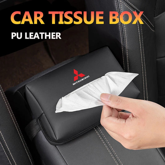 Leather Car Interior Tissue Box Seat Back Storge Bag for Mitsubishi Lancer Outlander Pajero L200 ASX Eclipse Ralliart EVO Galant