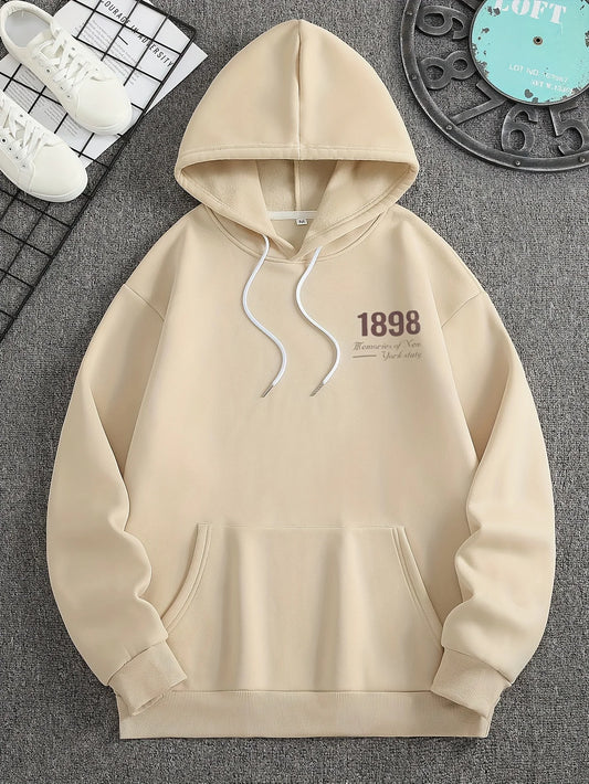 Men's Vintage Brooklyn 1898 Graphic Hoodie - Loose Fit Sweatshirt with Kangaroo Pockets, Heavyweight Casual Streetwear Pullover
