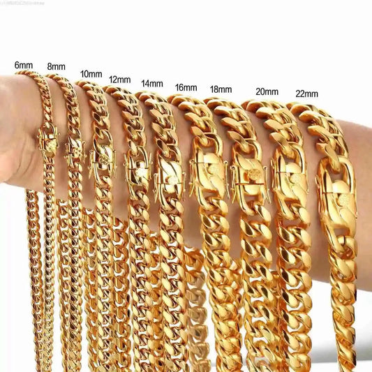 316L Stainless Steel Cuban Chain Necklace – 6mm-22mm Heavy Link Hip Hop Jewelry for Men