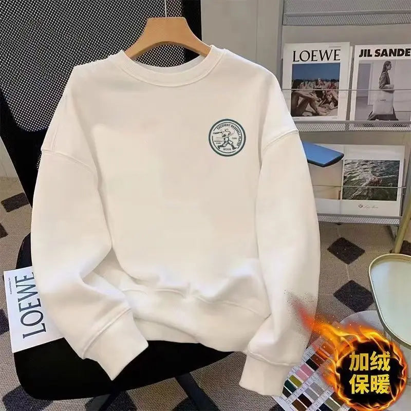 American Heavyweight Sweatshirt for Men's Long-sleeved Casual Hong Kong Style Top Autumn and Winter Loose Plush Thickened Jacket