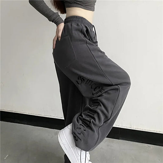 Harajuku Wide Leg Cargo Pants Women Letter Print Punk Streetwear Y2k Pantalones Mujer Korean Fashion Joggers Sweatpants