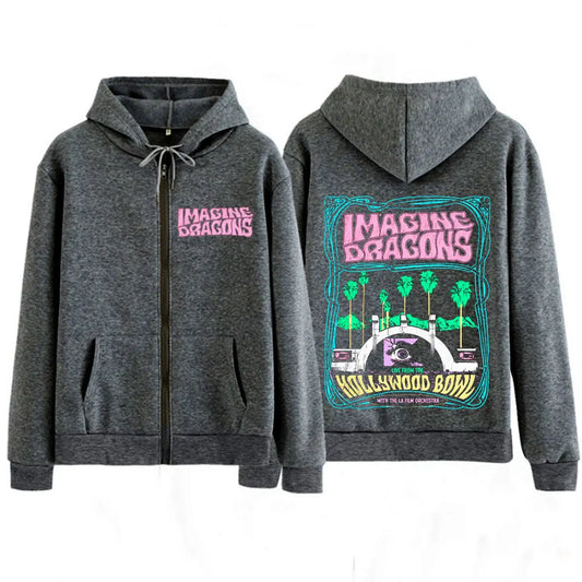 Imagine Dragons Band Loom World Tour 2025 Harajuku Zipper Sweatshirt Men's Long-sleeved Fashion Hoodie Casual Zipper Tracksuit