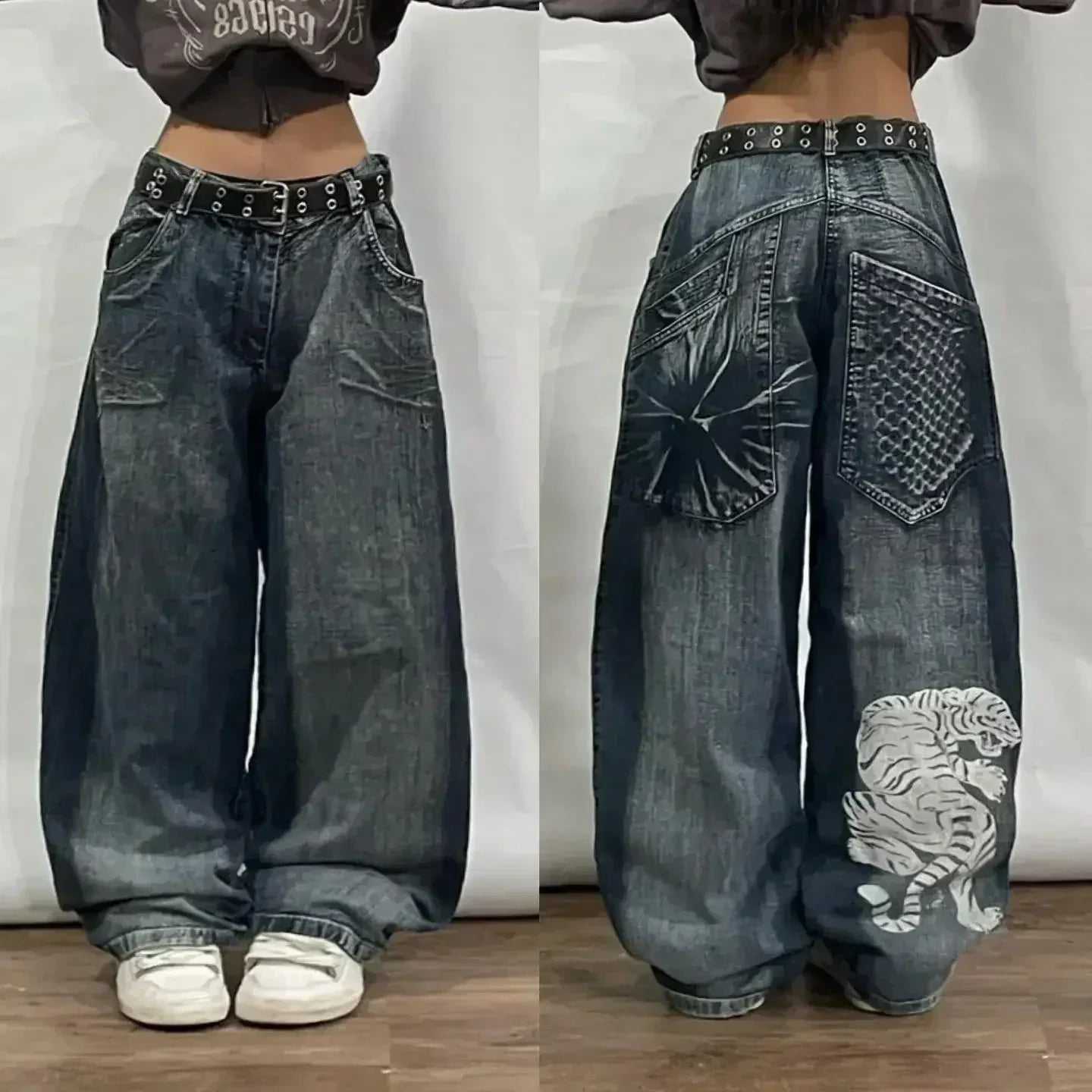 Y2K Street New Skull Embroidered Jeans American Fashion Trendy Retro Pants Men Hip Hop Gothic Harajuku Punk Loose Wide Leg Pants
