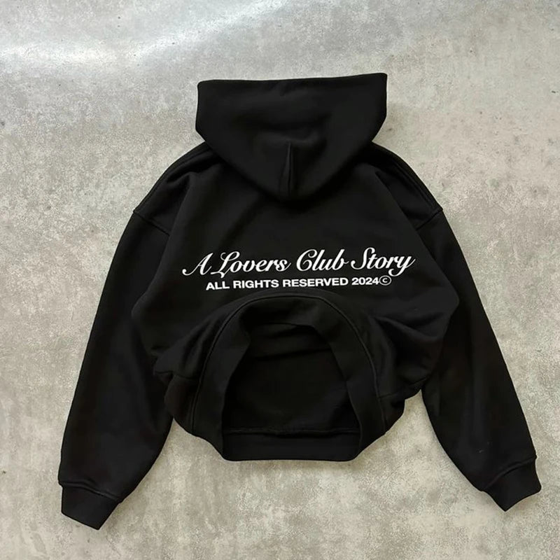 Hip Hop Grunge Goth Y2K Hooded Sweatshirt Women Harajuku Graphic Print Punk Aesthetics Loose Streetwear