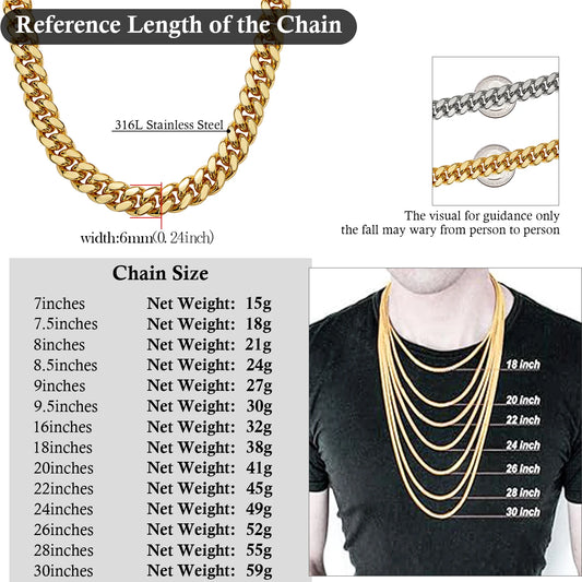 316L Stainless Steel Cuban Chain Necklace – 6mm-22mm Heavy Link Hip Hop Jewelry for Men