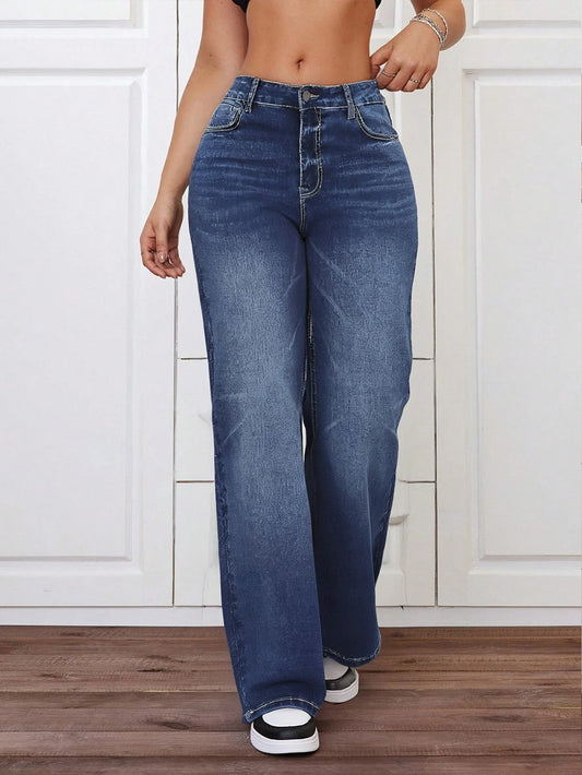 Women's Casual Wide - Leg Denim Jeans, Loose Fit, Comfortable Stretch Fabric